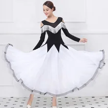 Стандартное платье для бальных танцев, женское платье для Танго Фламенко, вальс, юбка для танцев, женские платья с v-образным вырезом и кисточками для Бальных соревнований