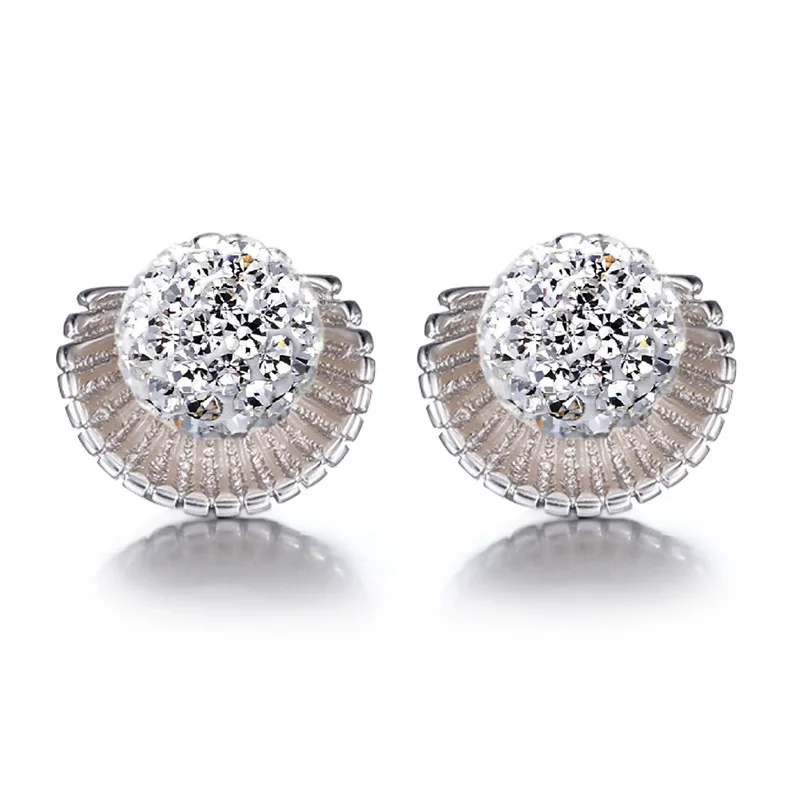 

100% 925 sterling silver fashion shiny crystal shell Shambhala ladies`stud earrings jewelry wholesale Anti allergy drop shipping