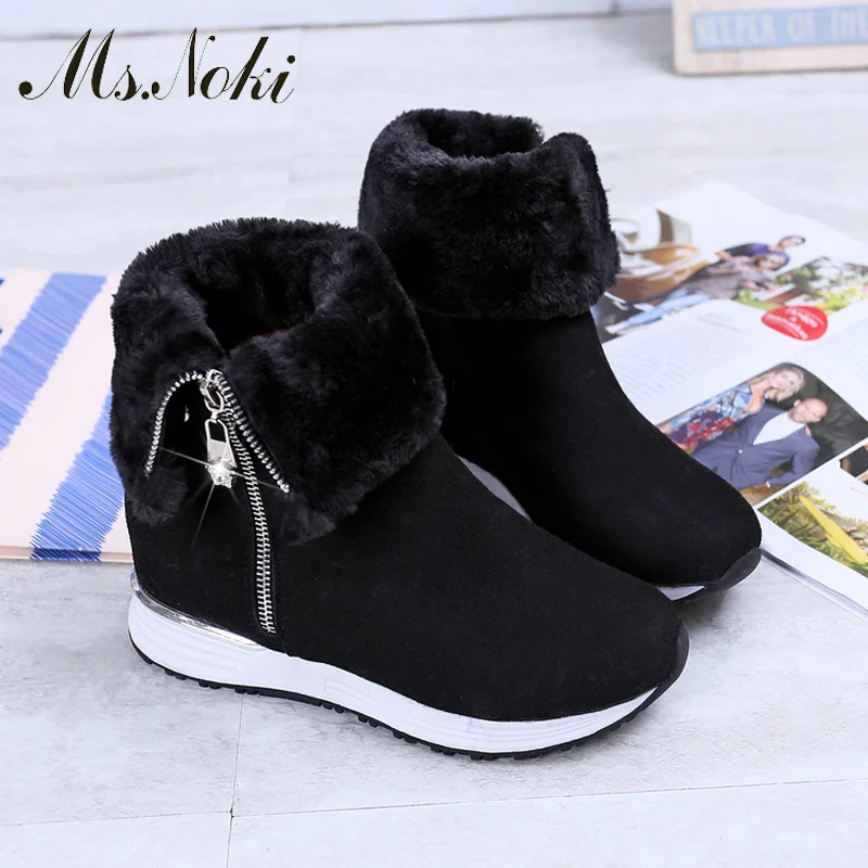 

Ms.Noki Women Boots Female Winter Shoes girls Warm Snow Boots Fashion Suede Fur Ankle Boots Black red Size 36-40 winter boots