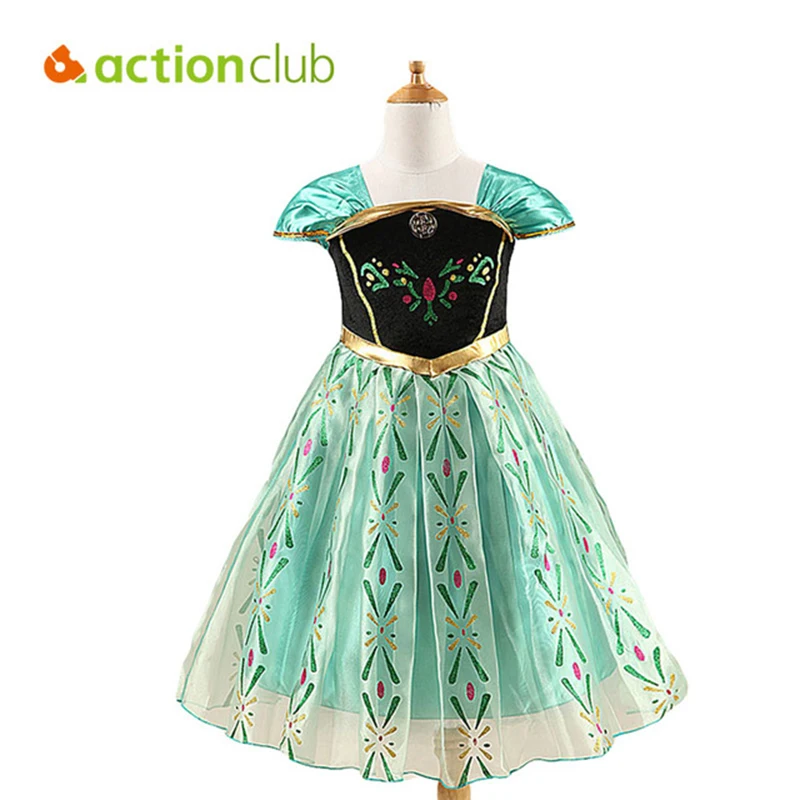 

2016 New Elsa Dress For Girls Fashion Princess Dress With Lace Hot Sale Elsa & Anne Girls Clothing 2-12 Year 2016 KD450