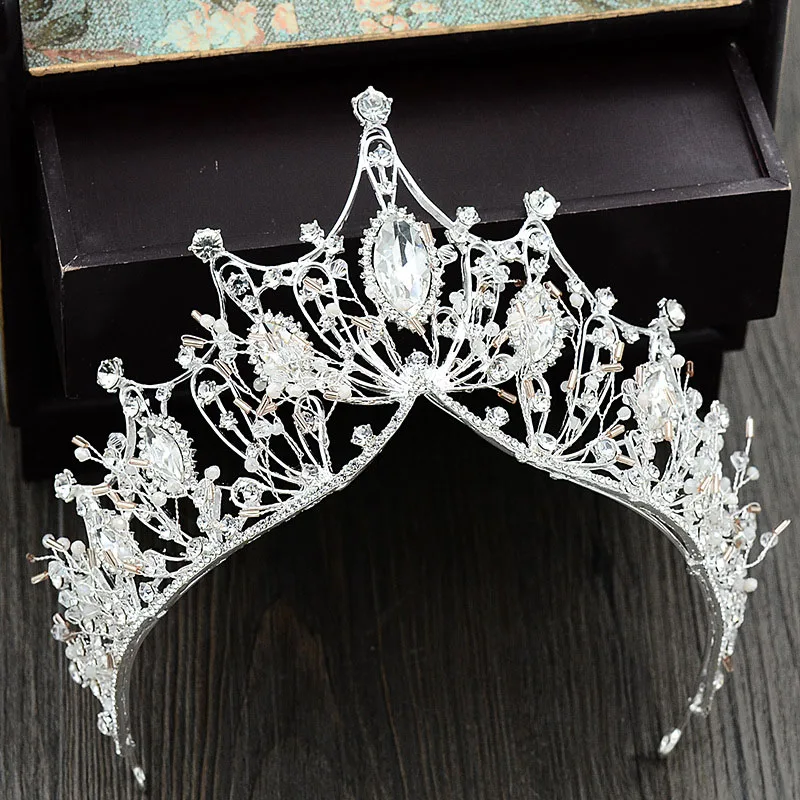 

Handmade Luxury White Baroque Style Crystal Bridal Crown Tiara Wedding Hair Ornaments Accessories Headpieces Women Party Prom 36