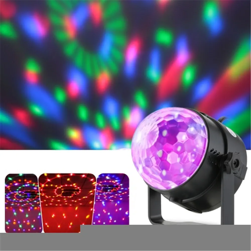 

Auto Sound Activated 3W RGB LED Mini Crystal Magic Rotating Ball Effect LED Stage Lights for KTV Xmas Party Wedding Show Club Pu