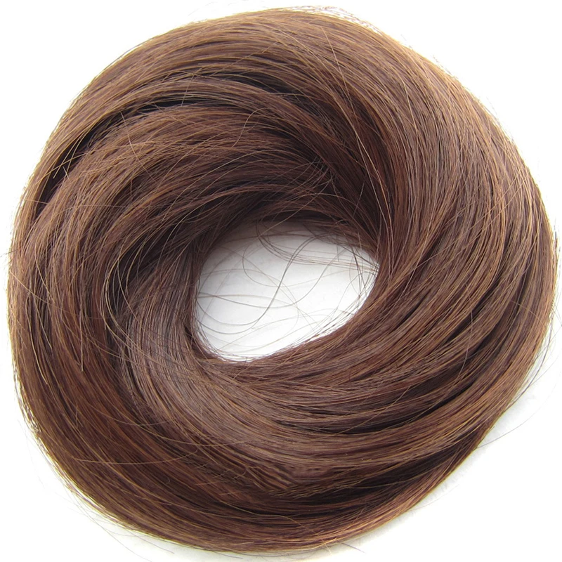 Similler Rubber Band Straight Scrunchie Donut Chignon Wrap Hair High Temperature Fiber Synthetic Hair Pieces Brown 613# Wedding