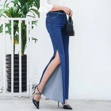 Весенне-осенние дизайнерские джинсы из денима облегающие эластичные Облегающие расклешенные джинсовые брюки женские 9513