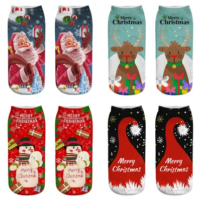 

Women Christmas santa claus socks warm cotton printing deer snow ankle lovely soft short New Year socks hosiery