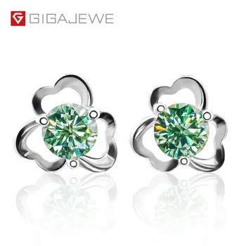 

GIGAJEWE Moissanite Green/Yellow Round Cut Total 1.0ct Lab Grown Diamond Silver Earrings Fashion Jewelry Girlfriend Gift