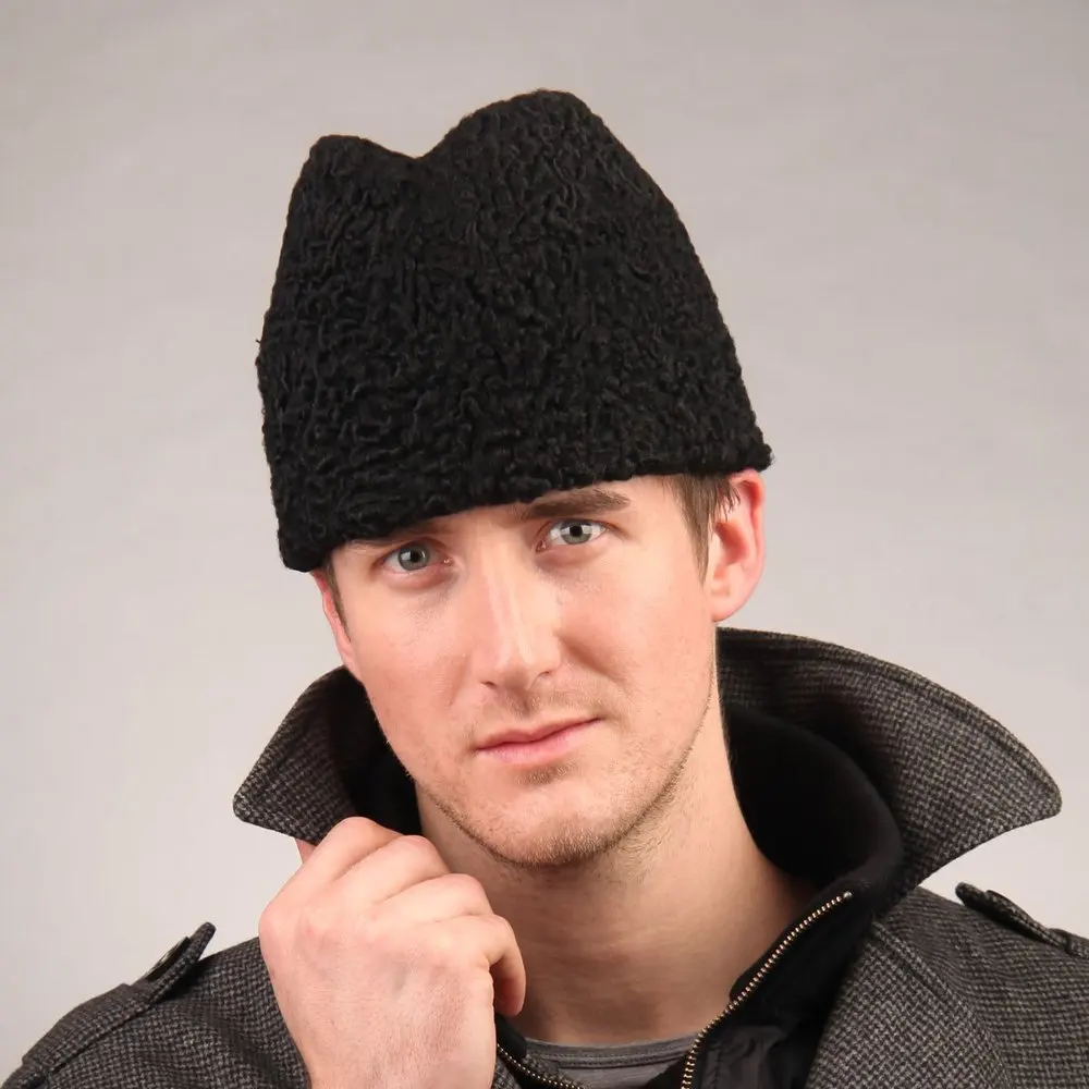 Men's Persian Lamb Fur Skull Fedora Hat 