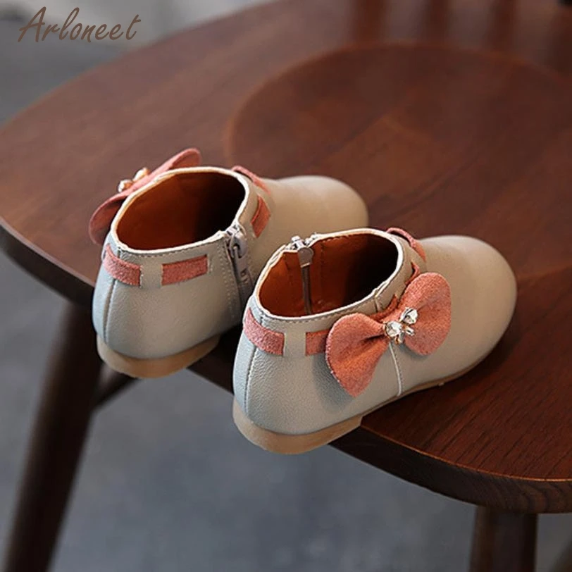 Детская обувь для девочек зимняя однотонная обувь для младенцев, с бантиками на молнии из PU искусственного материала(PU Обувь для малышей, для девочек; сезон осень 27