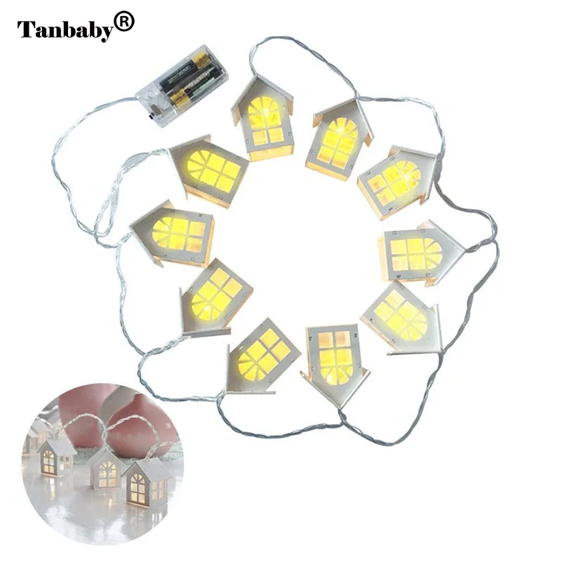 

Tanbaby Warm White Wood House Shaped Led String Lights for Indoor Decoration AA Battery Operated Xmas Garland Holiday Lighting