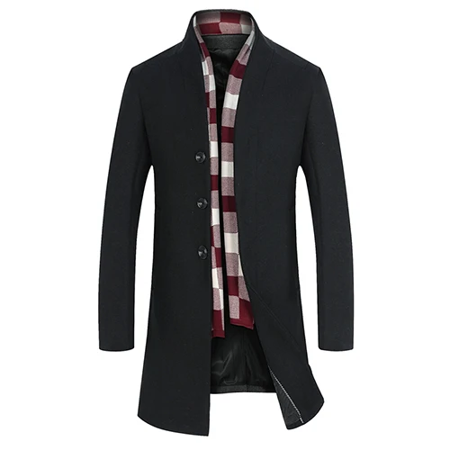 Мужская верхняя одежда, длинное шерстяное пальто, повседневное пальто, Осень-зима, удлиненное, простое, роскошное, ветровка, пальто, M-3XL - Цвет: Черный