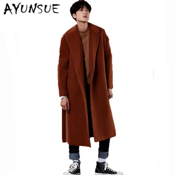 

X-Long Mens Wool Coat Men Cashmere Overcoat Turn-down Collar Belt Men's Winter Jacket Men Brand-Clothing Black Mens Coat WUJ1187