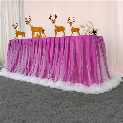 Chiffon Organza Wedding Table Skirt for Table Cloth Party Wedding Birthday Party Baby Shower Banquet Decoration Table Skirting - Цвет: purple