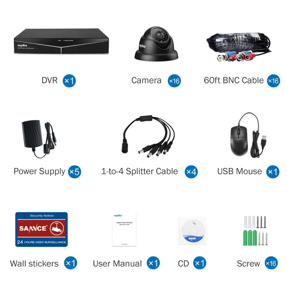 SANNCE 16CH 1080N домашняя система безопасности Видео 5в1 HDMI DVR с 16 шт 720P наружная