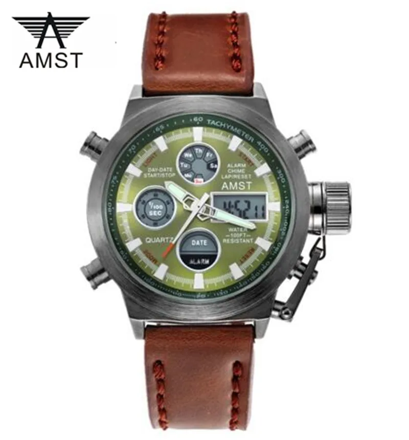 AMST часы мужские модные повседневные кварцевые часы двойной дисплей спортивные водонепроницаемые цифровые наручные часы Relogio Masculino часы - Цвет: L black green