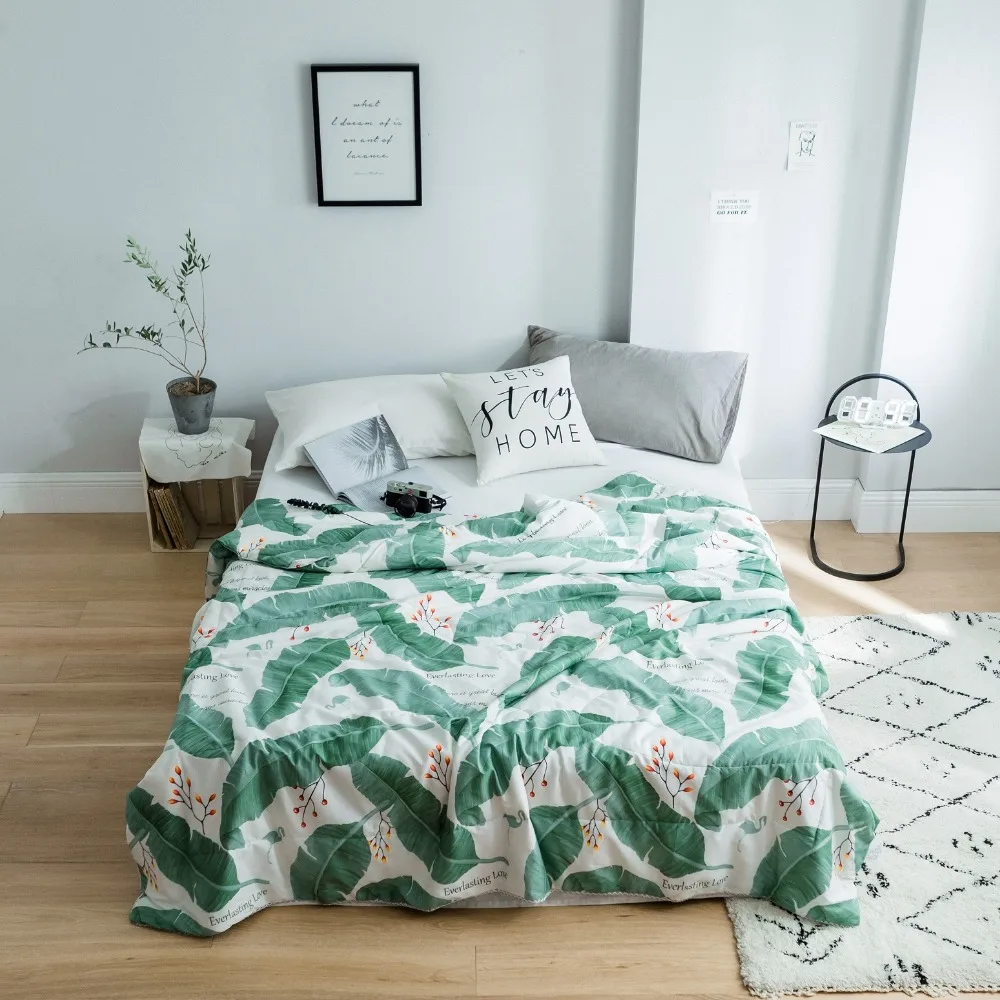 

White Green Air Condition Summer Quilt simple 1pc Comforter Twin Queen Blankets Kids cotton single double leaf fashion bedding