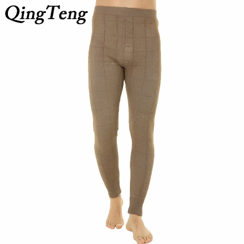 QingTeng Warm Underpants Plaid Men's Thermal Underwear Pants More Thick Cashmere Winter Merino Wool Long Johns - Цена: 
