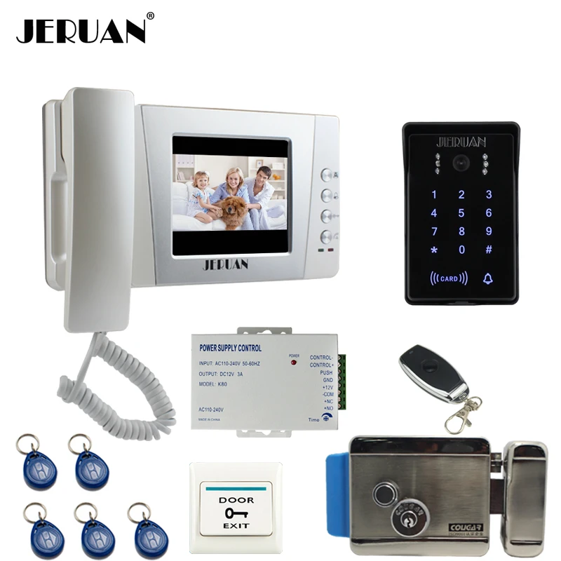 JERUAN 4.3`` Video Door Phone intercom System Kit 700TVL RFID Waterproof password keyboard IR Night vision COMS Camera + E-lock JERUAN 4.3`` Video Door Phone intercom System Kit 700TVL RFID Waterproof password keyboard IR Night vision COMS Camera + E-lock