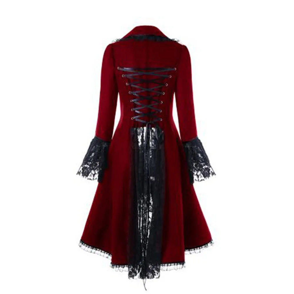 Женское пальто в готическом стиле, со шнуровкой, Бандажное, с бантом, со шнуровкой, зимнее, флокированное, с длинным рукавом, на Хэллоуин, черное, винтажное, готическое, длинное пальто