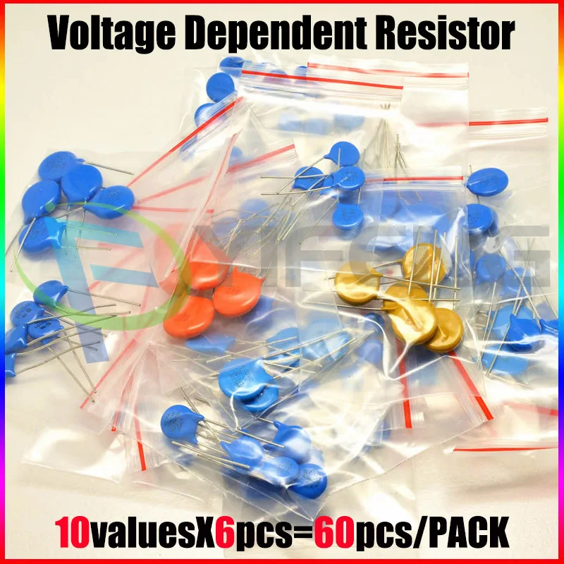 60 шт./лот 10 значений x6pcs обычно резисторы 5D471K ~ 10D821K 10D набор Варистор резистор пакет Ассорти Комплект