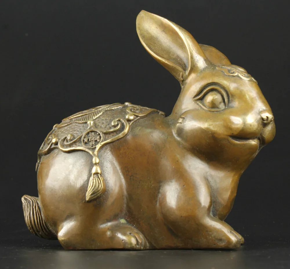 

China Collect Manual Sculpture Bronze Realistic Thriving Business Rabbit Statu