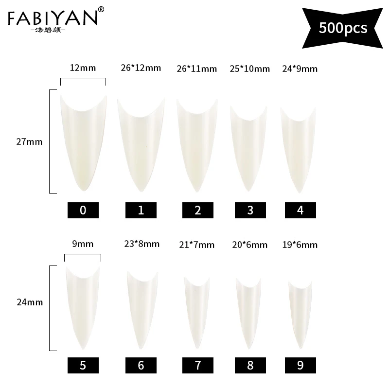 Шпильки острые 500 шт ложный прозрачный дизайн ногтей естественные Советы акриловые французские искусственные УФ гель Маникюрный Инструмент 10 размеров украшения