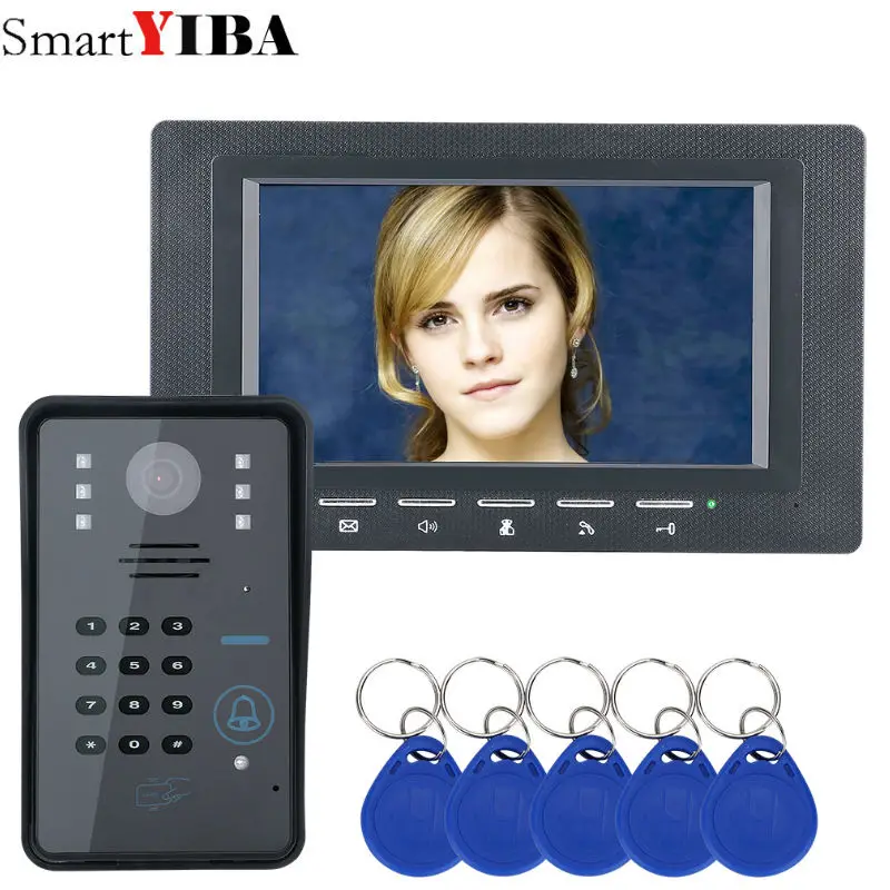 SmartYIBA устройство чтения RFID проводной дверной звонок 7 ''дюймовый видеодомофон комплект для обеспечения домашней безопасности с HD Водонепроницаемая инфракрасная камера