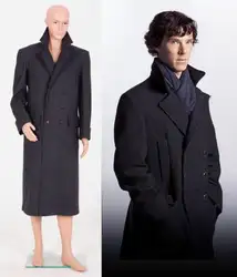Шерлок Холмс Для мужчин длинный мыс зима теплая шерсть пальто Косплэй костюм куртка пальто