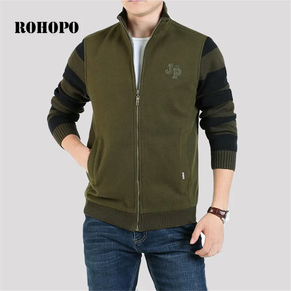 

ROHOPO winter male thickness knitted cardigan sweaters,fleece inner keep warmly field deportes zipper leisure under wears male