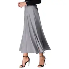 Новая модная Осенняя Женская винтажная Однотонная юбка с молнией сзади и поясом с высокой талией, плиссированная трапециевидная юбка макси