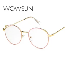 WOWSUN круглая оправа для очков в стиле кошачьи глаза женские очки ретро Близорукость Оптические Оправы Металлические прозрачные линзы розовые золотые оправы для очков A036