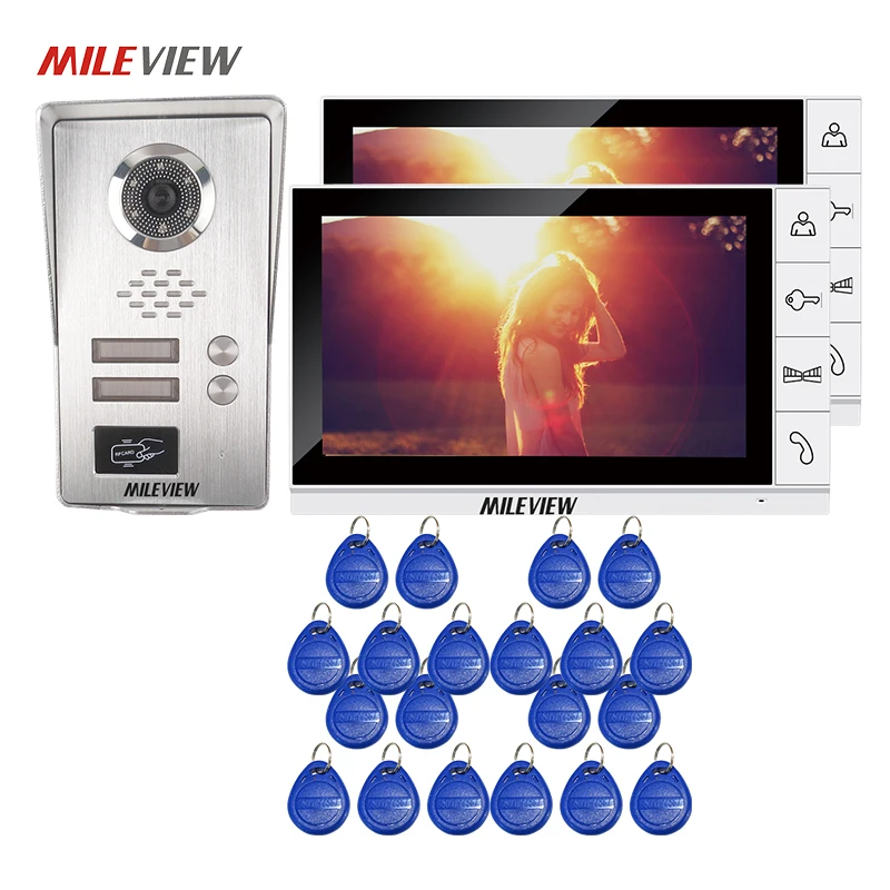 

FREE SHIPPING 9" LCD Monitor Video Door Phone Intercom System 2 Screens Metal RFID Access Unlock Camera for 2 Apartments Family