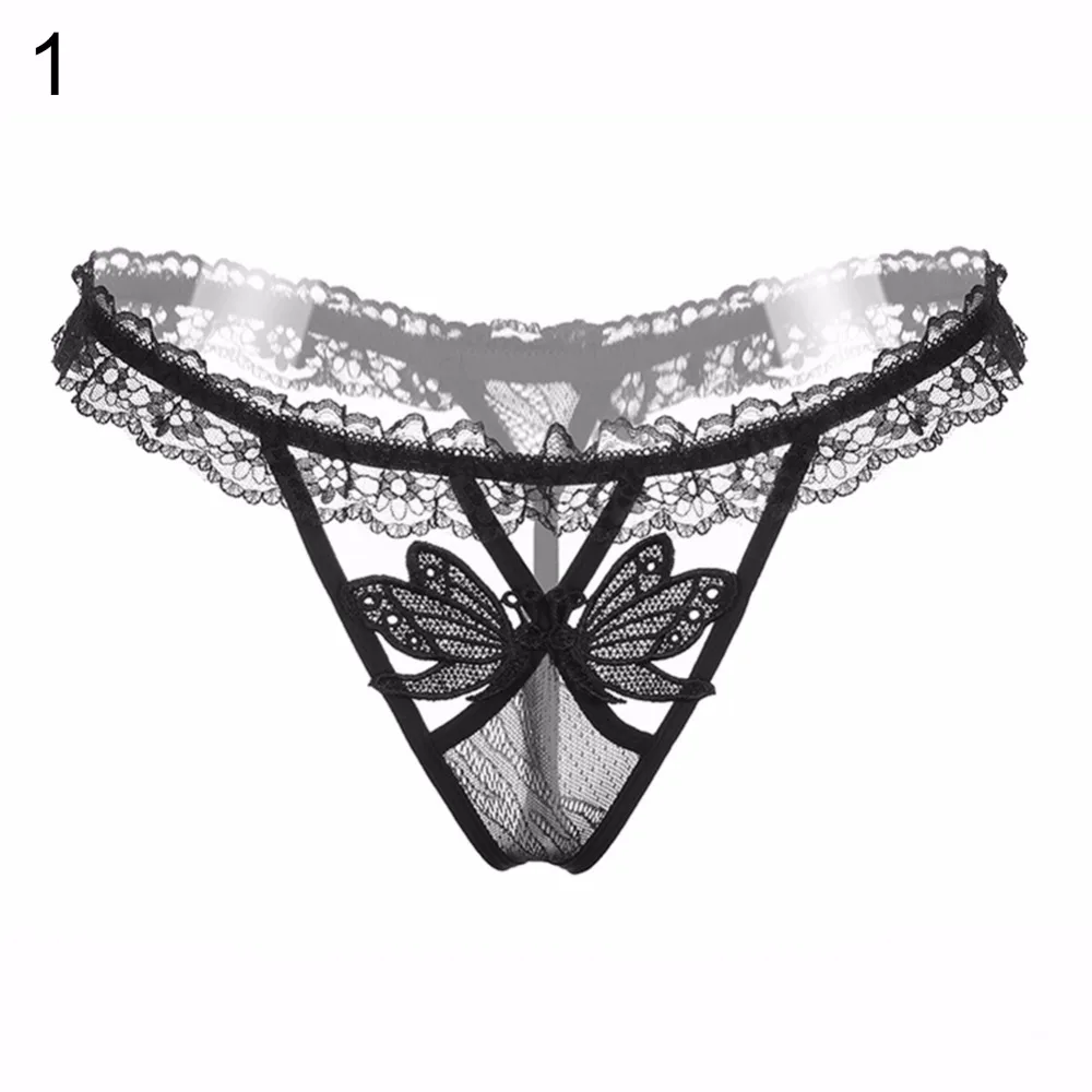 Women Sexy Butterfly See Through Lace Low Waist Panties Thong Briefs