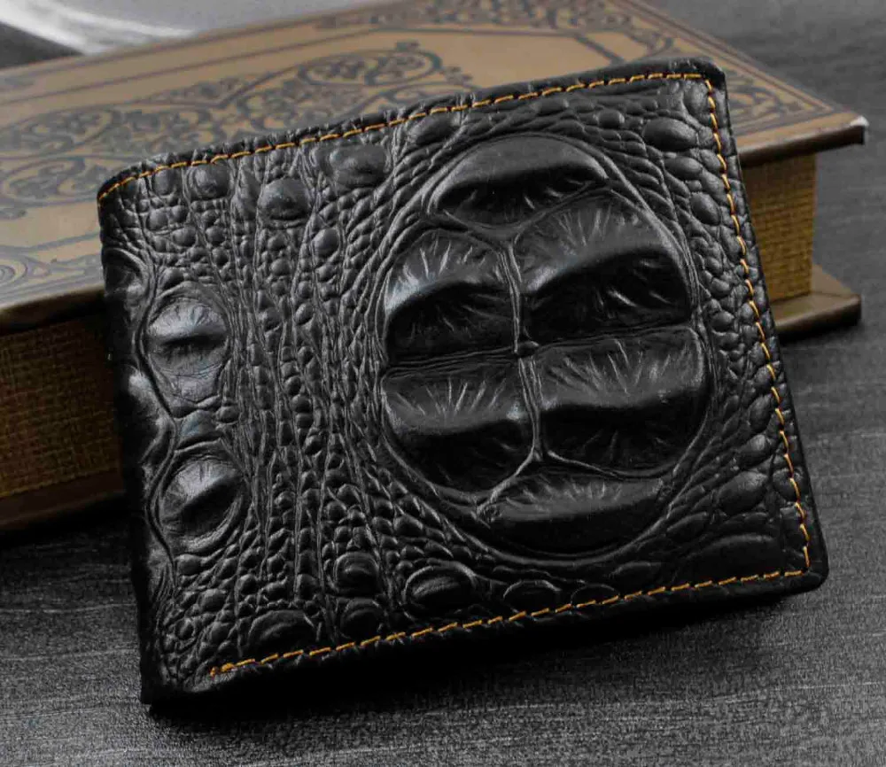 Мужской кошелек из натуральной кожи крокодила в стиле панк-рок