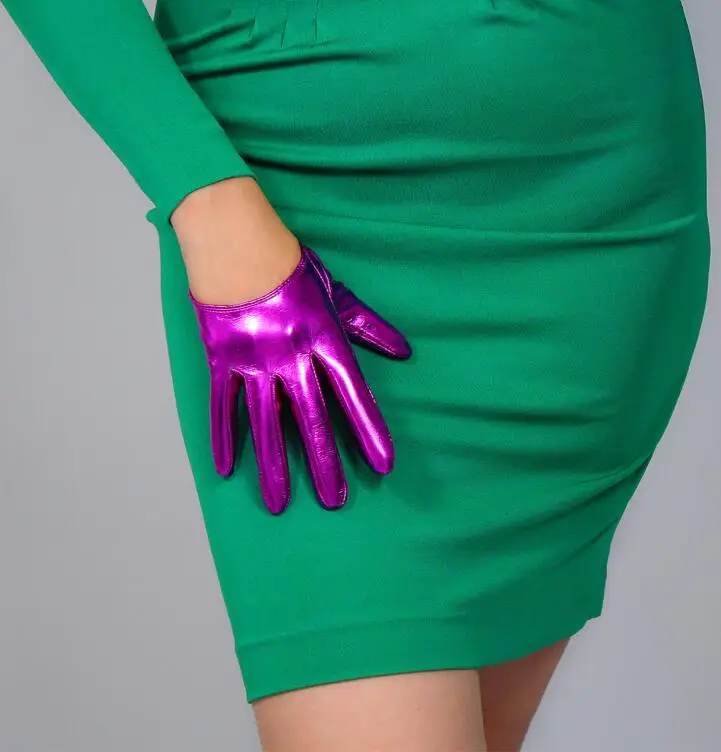 Женские блестящие фиолетовые кожаные женские перчатки из искусственной кожи женские сексуальные Клубные вечерние платья модные перчатки