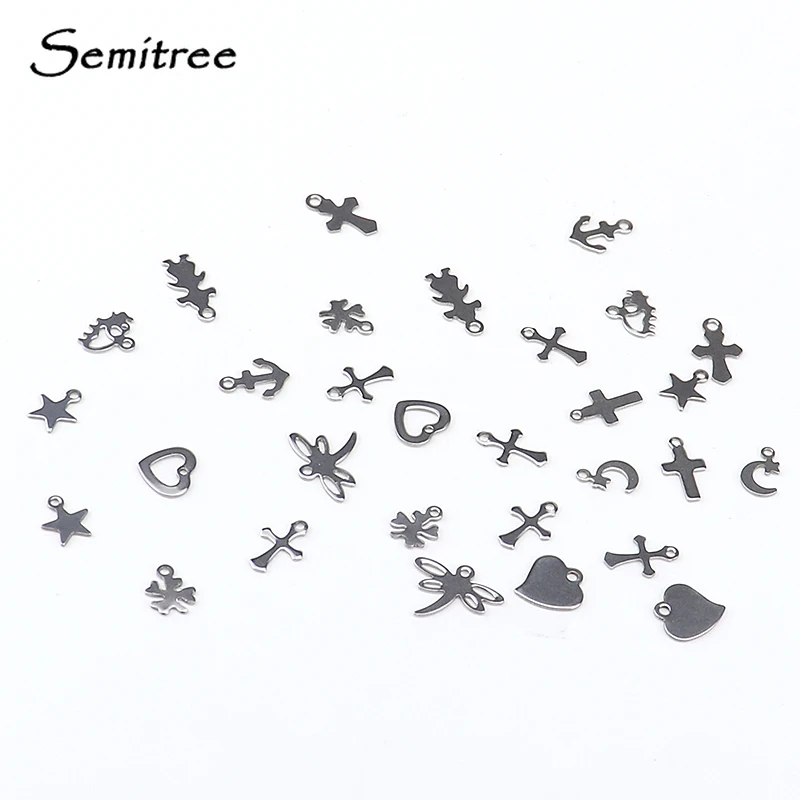 

Semitree 50pcs Stainless Steel Small Cross Heart Pendant Charms DIY Necklace Findings Bracelet Jewelry Making End Tail Chains