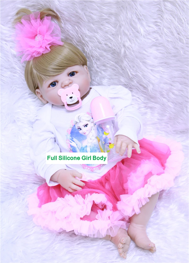 

55cm Full Silicone Body Reborn Girl Baby Doll Toys 22inch Newborn Princess Babies bathe Doll Lovely Birthday gift collection toy