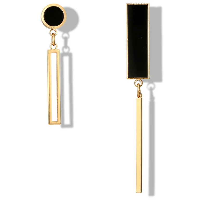 

New Exaggerated Geometry Acrylic Long Rectangular Round Geometric Asymmetrical Black Earrings Banquet Ladies Pendant Earrings
