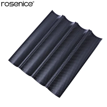 

Non-Stick Perforated French Bread Pan Baguette Mold for Baking 4 Loaves Wave Baker (Black)