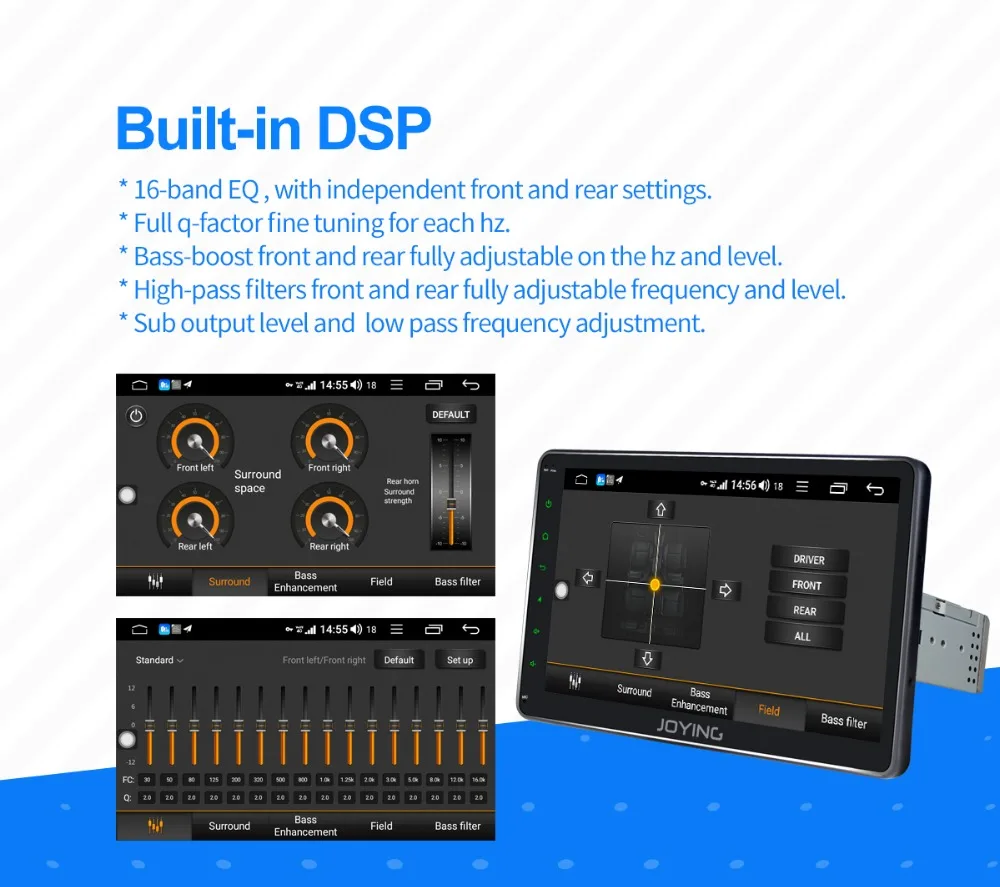 JOYING one din Android 8,1 автомобильный радиоприемник Восьмиядерный 1280*720 ips экран поддержка 4G Универсальный DSP gps быстрая загрузка Сплит экран головное устройство