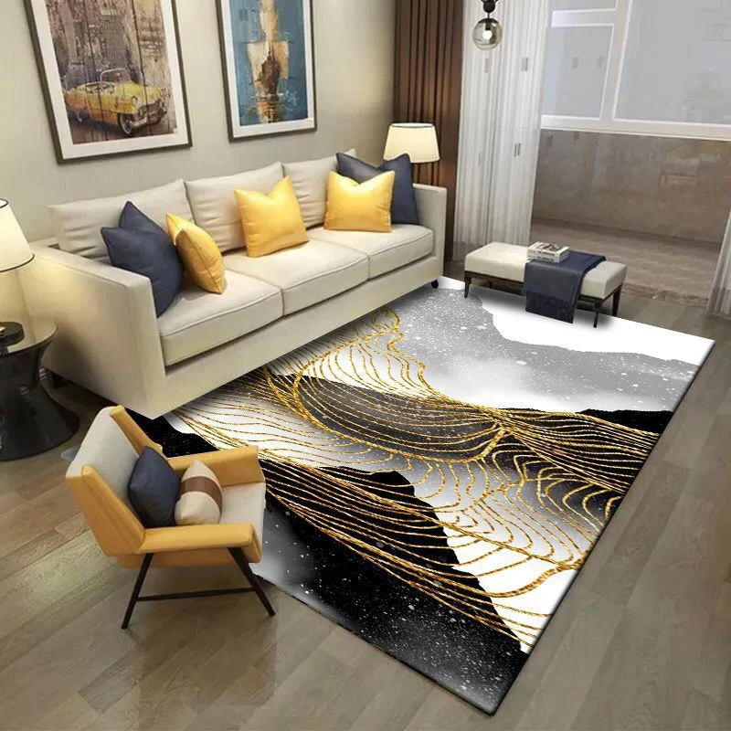 Абстрактная живопись тушью Tapete скандинавском стиле золотой цвет изгибы печатных ковры и коврики для дома гостиная спальня коврики