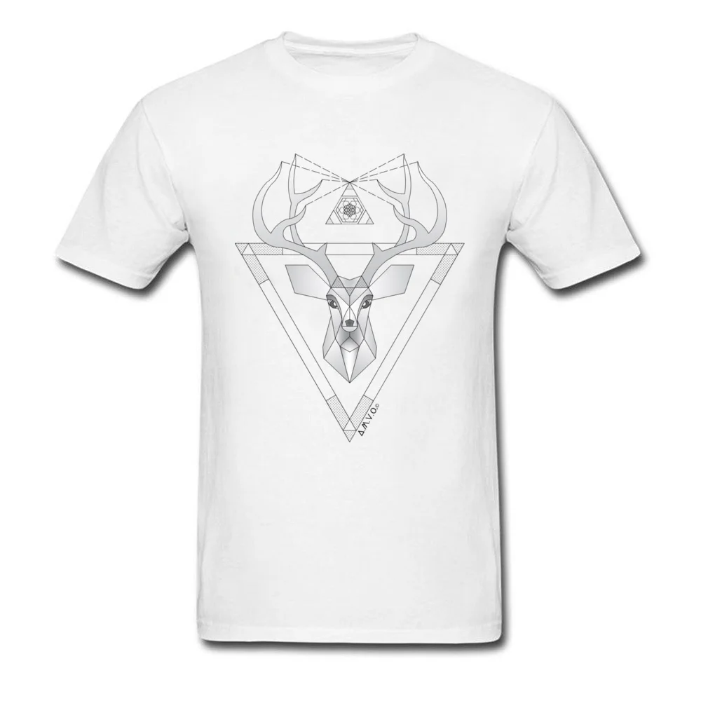 Birthday Geometric Minimal Deer O Neck T-Shirt NEW YEAR DAY Tees Short Sleeve for Men Hot Sale Pure Cotton Printing T Shirt Geometric Minimal Deer white