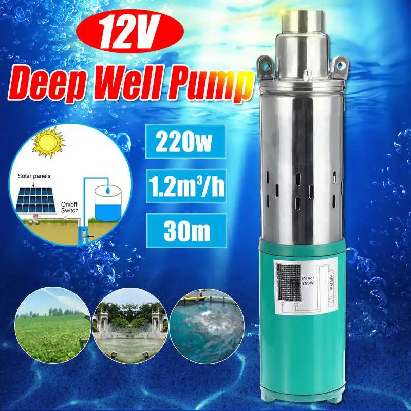 

Solar Water Pump Max Lift 30m 12V 220W 1200L/h Deep Well Pump DC Screw Submersible Pump Irrigation Garden Home Agricultural