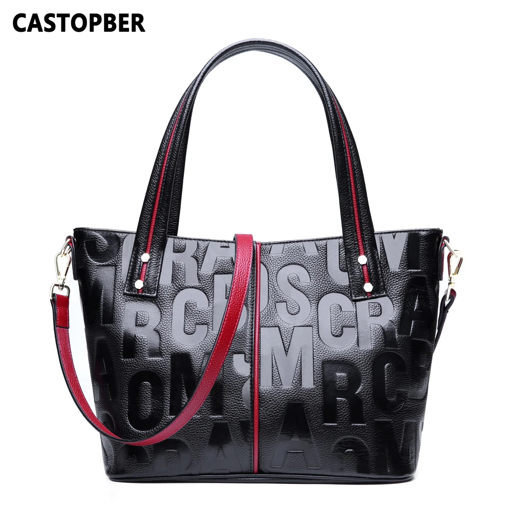

Women Tote Bags Real Leather Cow Genuine Leather Ladies Large Capacity Shoulder Handbags Letter Bag Crossbody Female European