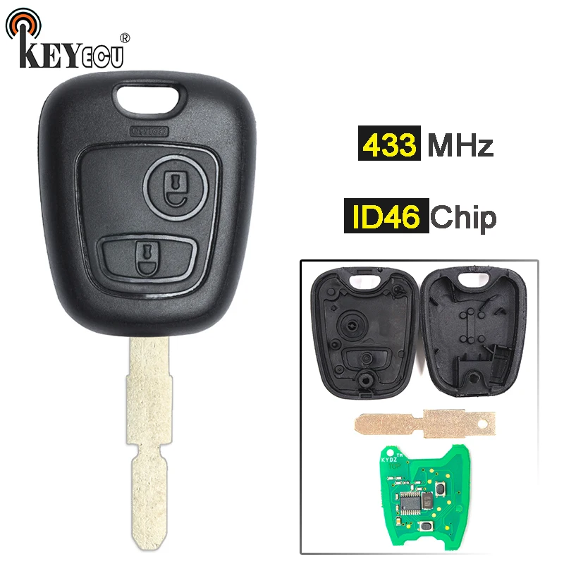 

KEYECU 433MHz ID46 Chip Replacement Remote Car Key Fob 2 Button for Peugeot 406