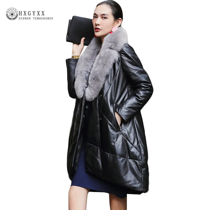 

Women Genuine Leather Jacket Natural Sheepskin Coat 2019 Winter Warm Down Real Fox Fur Collar Outerwear Manteau Femme Okb419
