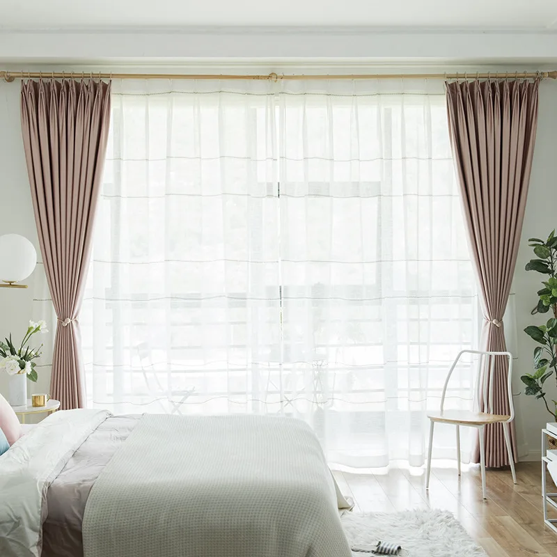 Новое поступление, современные розовые шелковые драпировки в скандинавском стиле для спальни, офиса, хлопчатобумажные шторы для гостиной