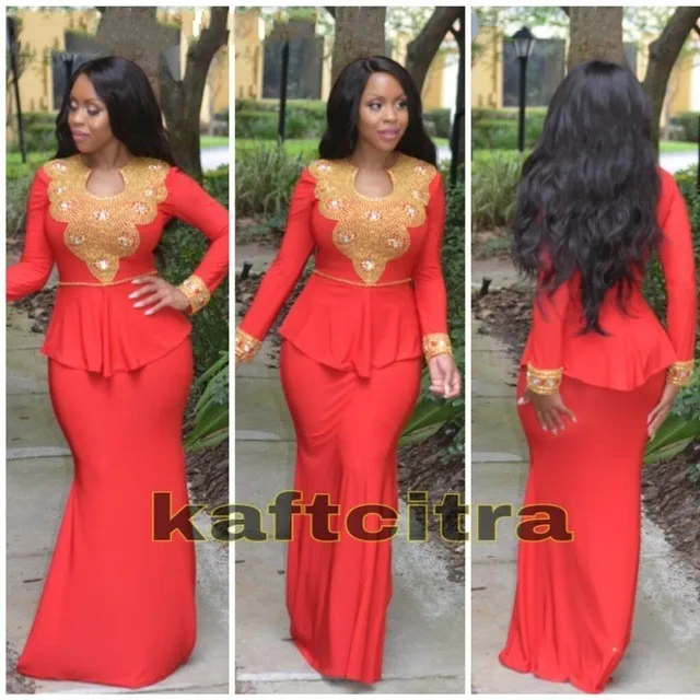 

Robe de soiree Red Moroccan Kaftan Muslim Evening Dress Gold Beaded Peplum Long Sleeve Dubai Morrocan Turkish Formal Gowns