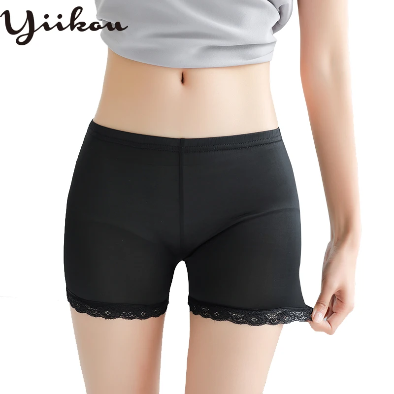 

Female summer ice silk seamless safety pants Women's fashion anti-light three-leg pants Girls lace pants