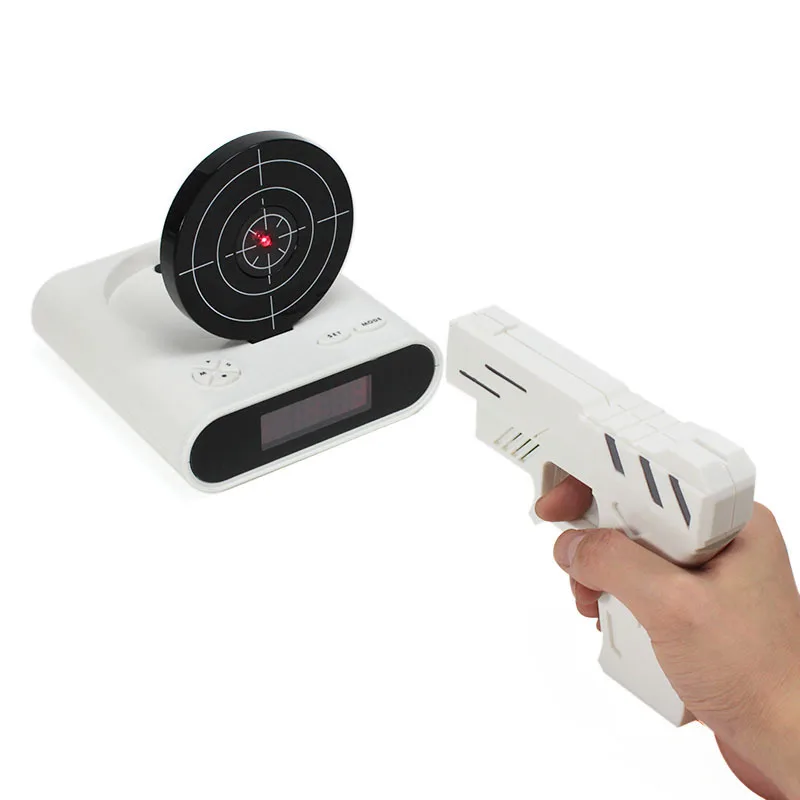 10pcs/lot Creative Funny Infrared Gun Alarm Clock Pistol Shot Alarm