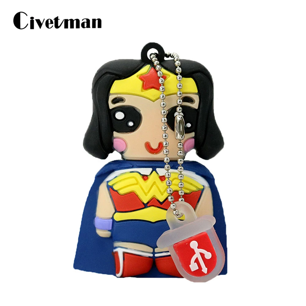 2018 г. Лидер продаж Супер Герои USB флешка Мстители Wonder Woman Superwoman накопитель мультяшная карта памяти 8 ГБ 16 ГБ 32 ГБ 64 ГБ флешки